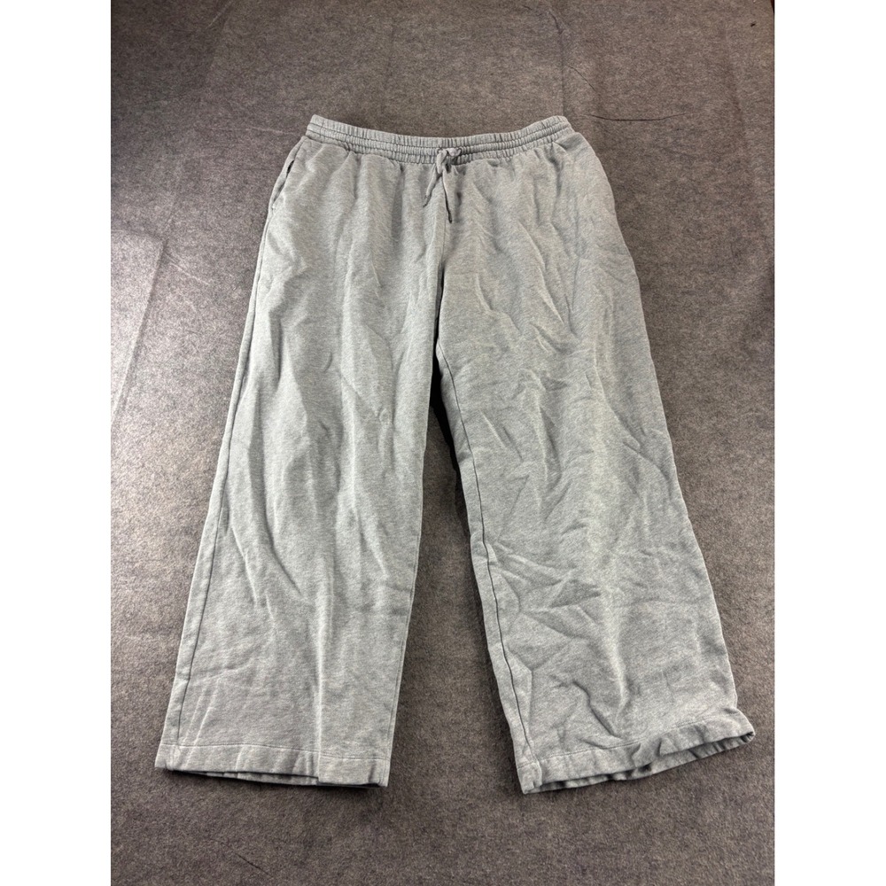Old Navy women's XL Gray Wide Leg Fleece Sweatpants Drawstring Lounge Pants SEE